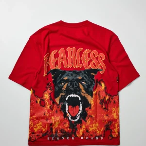 Cheap Fearless Oversized Short Sleeve Graphic Tee - Red Oversized Tees | Graphic Tees