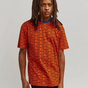 Outlet Finesse Allover Print Short Sleeve Tee - Orange Graphic Tees
