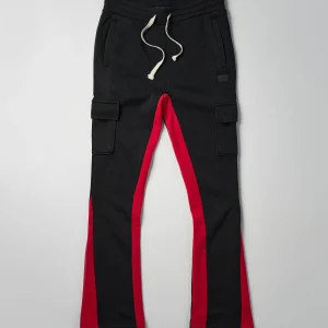 Cheap Flare Fleece Sweatpants - Black And Red Sweatpants