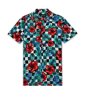 Clearance Floral Check Print Short Sleeve Shirt Button Downs