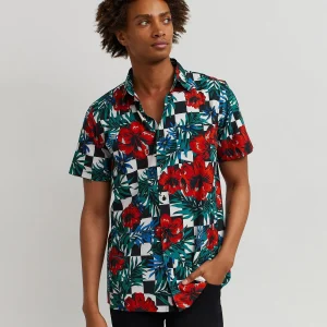 Clearance Floral Check Print Short Sleeve Shirt Button Downs