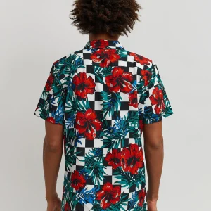 Clearance Floral Check Print Short Sleeve Shirt Button Downs