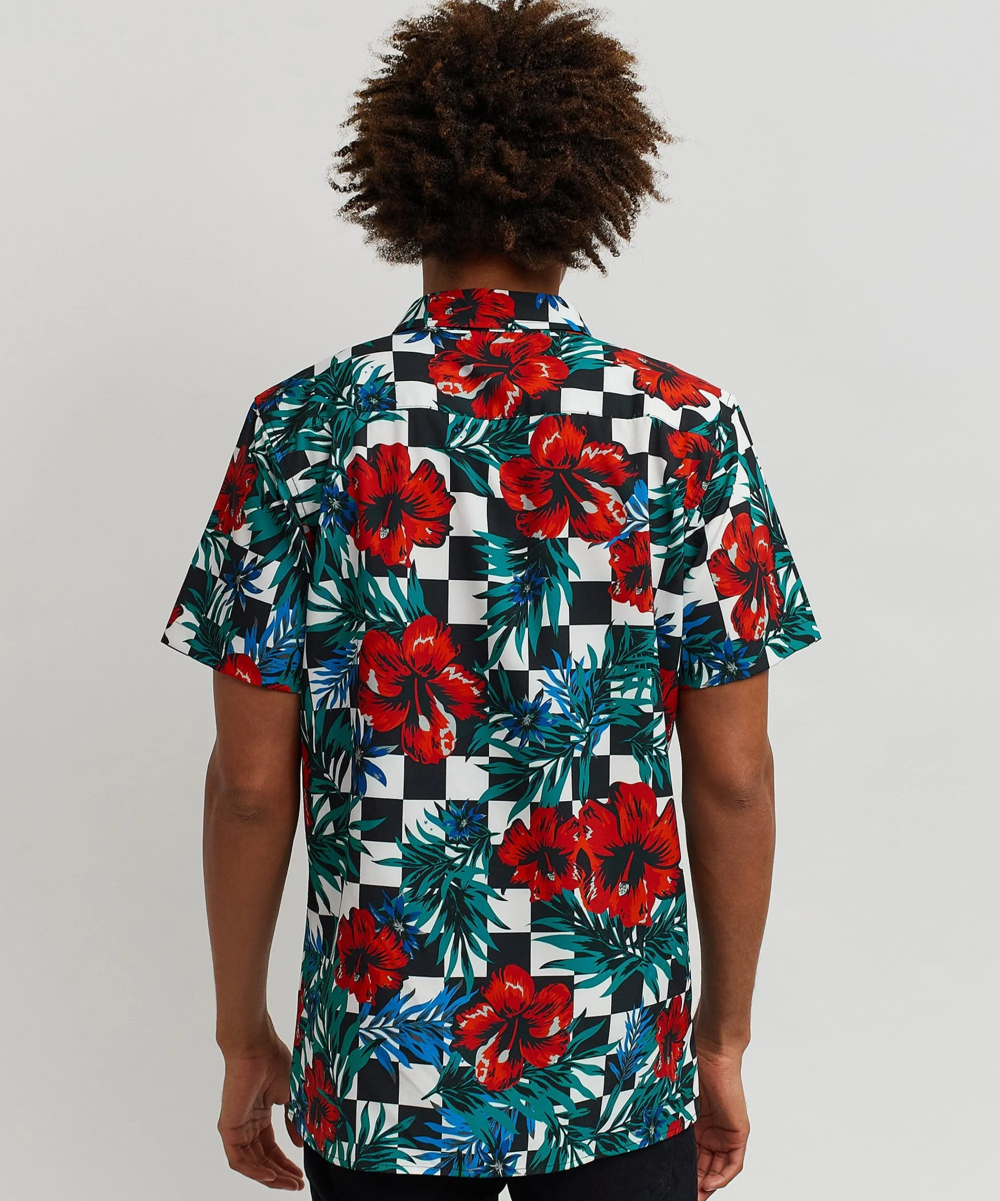 floral_check_print_short_sleeve_shirt_6.webp Clearance Floral Check Print Short Sleeve Shirt Button Downs