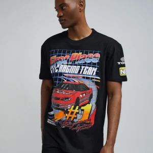 Clearance Foreign Racing Speed Short Sleeve Graphic Print Tee - Black Graphic Tees