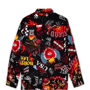 Hot Fury Graffiti Allover Print Long Sleeve Shirt Button Downs