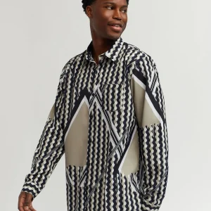 Discount Geo Print Long Sleeve Woven Shirt Button Downs