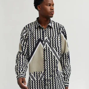 Discount Geo Print Long Sleeve Woven Shirt Button Downs
