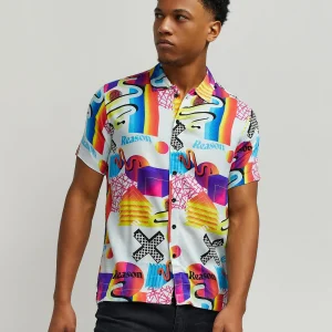 Clearance Geo Shape Allover Print Short Sleeve Shirt Button Downs