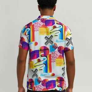 Clearance Geo Shape Allover Print Short Sleeve Shirt Button Downs