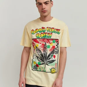 Discount Good Vibes Only Short Sleeve Tee - Khaki Graphic Tees