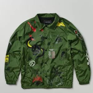 Fashion Gritty Coaches Jacket - Olive Green Lightweight Jackets