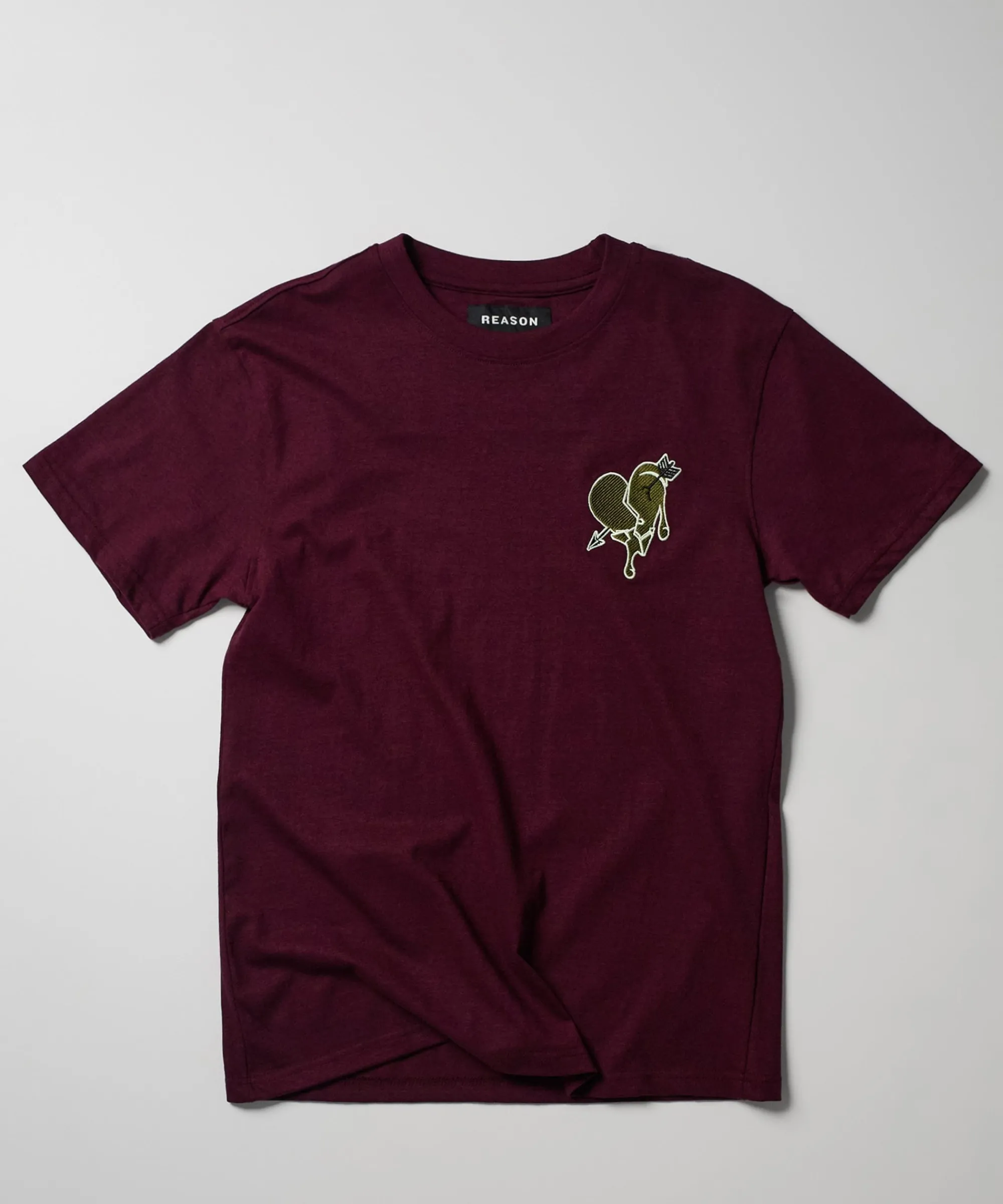 heartless_embroidered_short_sleeve_tee__burgundy_0.webp Cheap Heartless Embroidered Short Sleeve Tee - Burgundy Graphic Tees