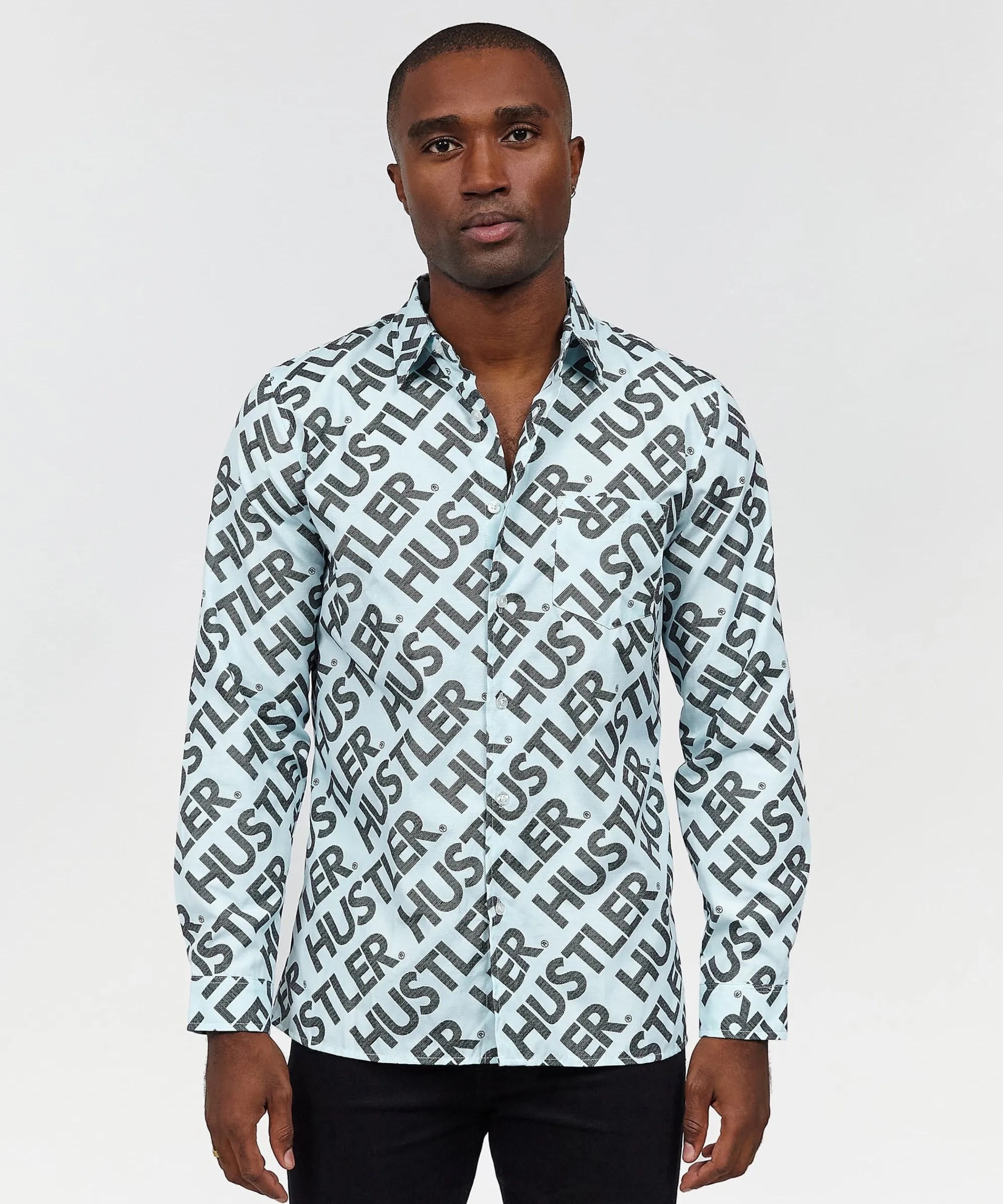 hustler_logo_long_sleeve_oxford_shirt_2.webp Shop Hustler Logo Long Sleeve Oxford Shirt Button Downs