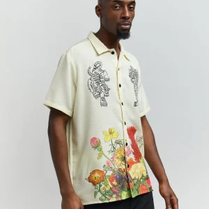 Discount Kamikaze Linen Texture Button Down Short Sleeve Shirt - Tan Button Downs