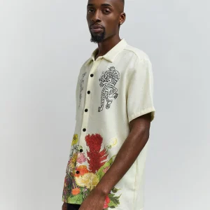 Discount Kamikaze Linen Texture Button Down Short Sleeve Shirt - Tan Button Downs