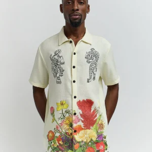 Discount Kamikaze Linen Texture Button Down Short Sleeve Shirt - Tan Button Downs