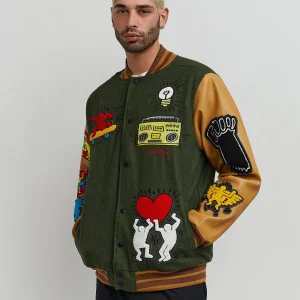 Shop Keith Haring Holding Hands Varsity Jacket Varsity Jackets