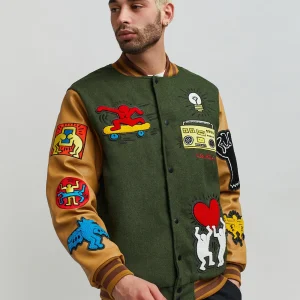 Shop Keith Haring Holding Hands Varsity Jacket Varsity Jackets