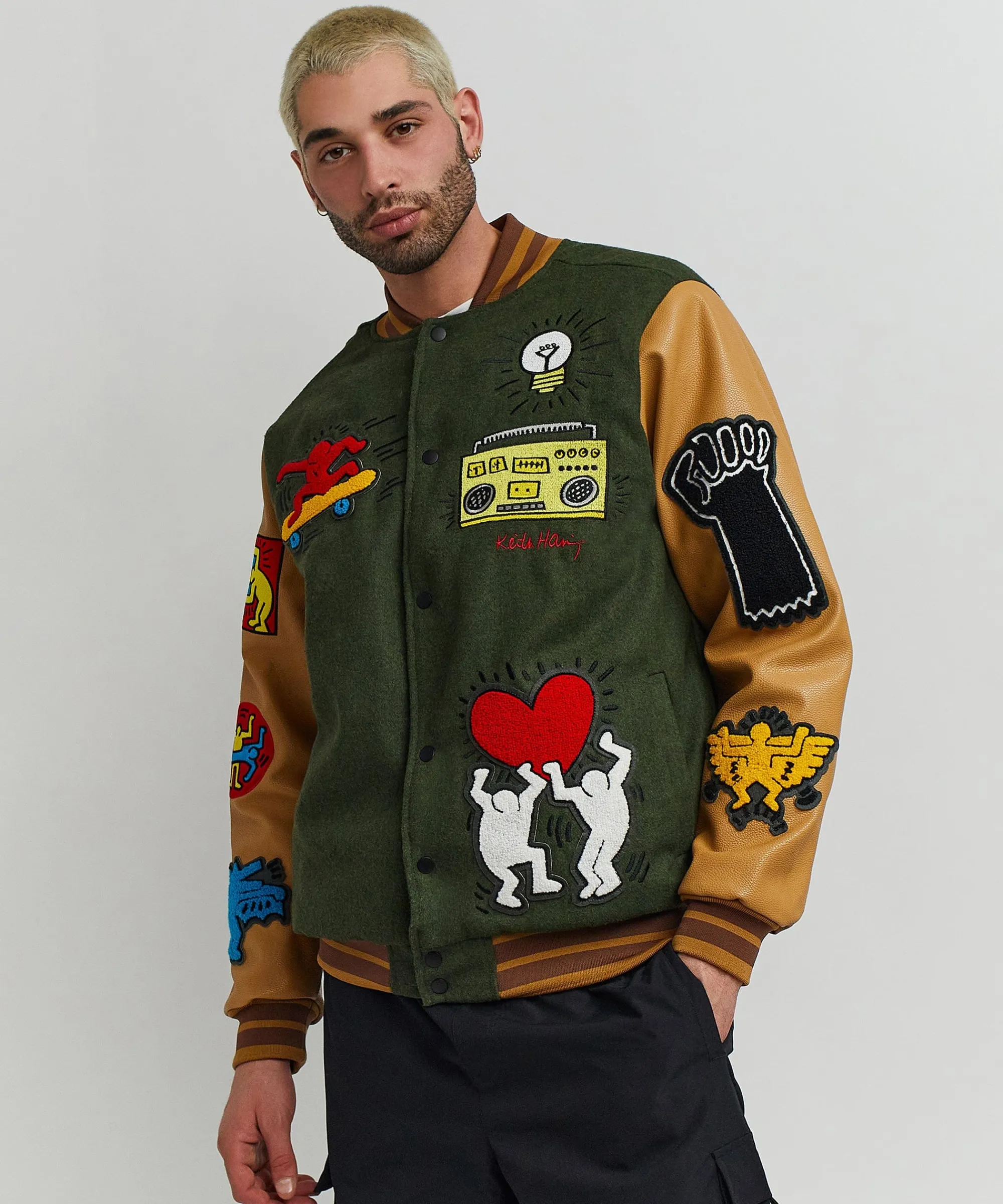 keith_haring_holding_hands_varsity_jacket_2.webp Shop Keith Haring Holding Hands Varsity Jacket Varsity Jackets