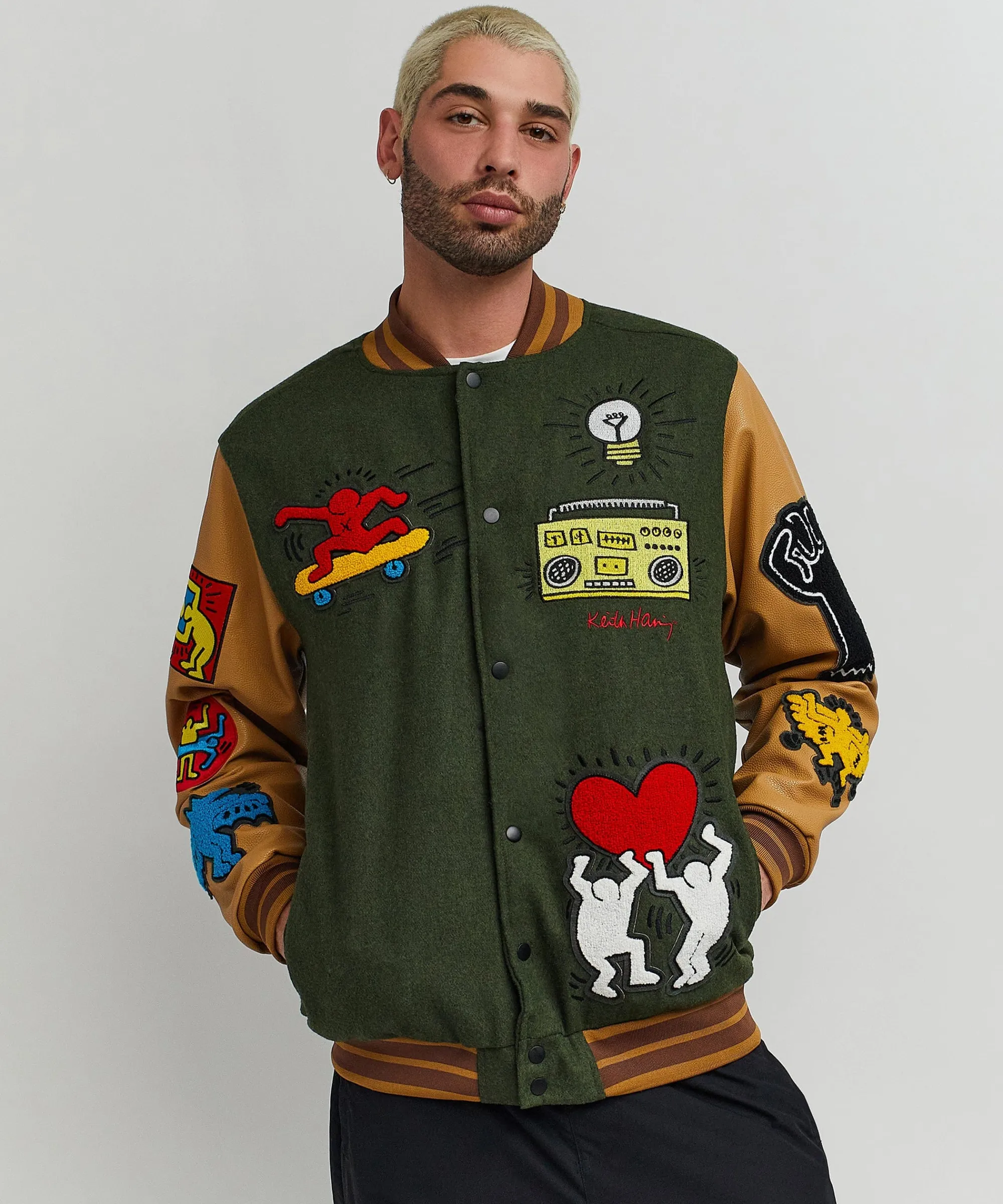 keith_haring_holding_hands_varsity_jacket_3.webp Shop Keith Haring Holding Hands Varsity Jacket Varsity Jackets