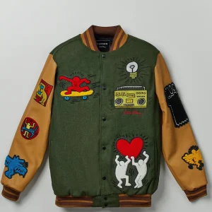 Shop Keith Haring Holding Hands Varsity Jacket Varsity Jackets