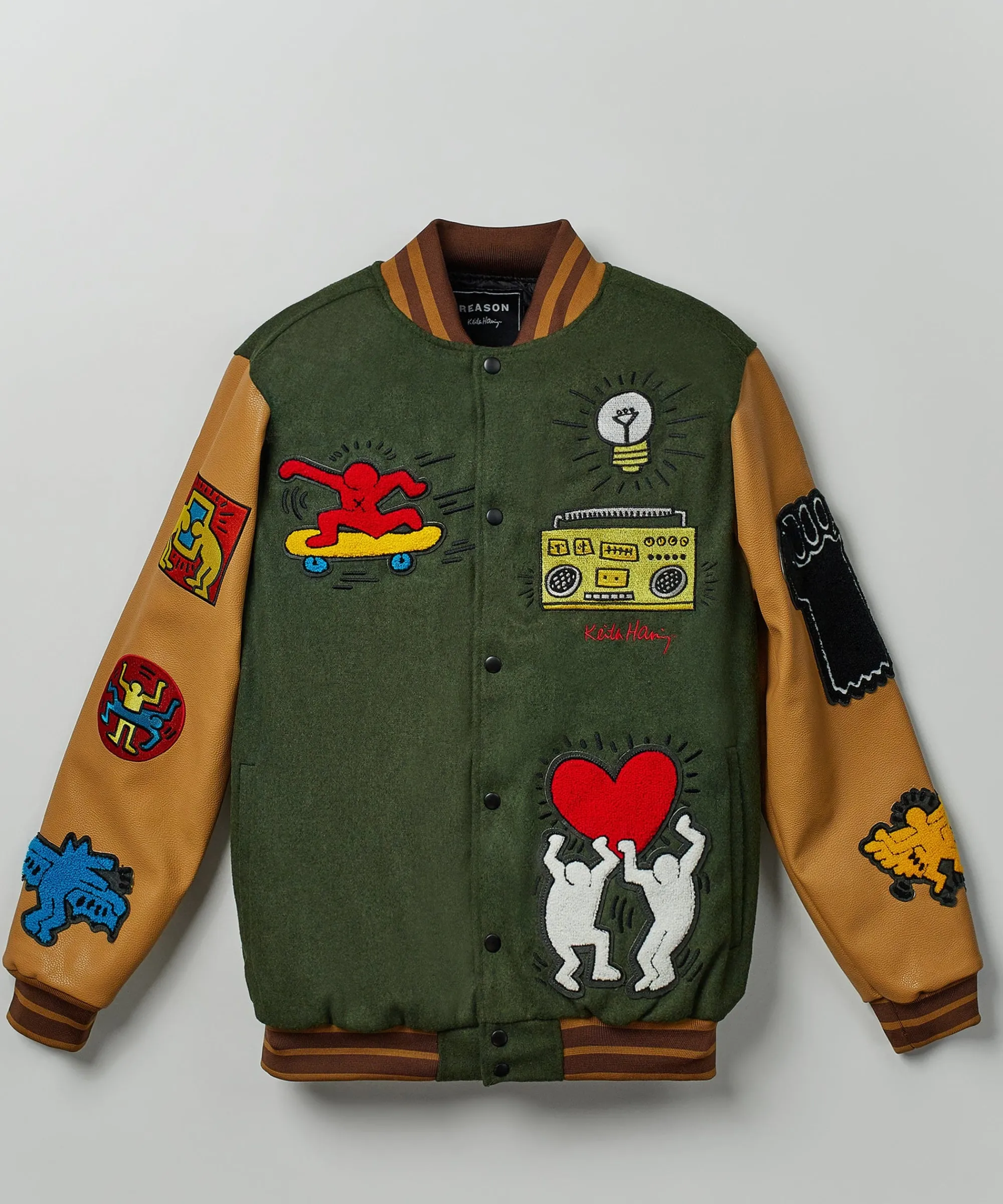 keith_haring_holding_hands_varsity_jacket_4.webp Shop Keith Haring Holding Hands Varsity Jacket Varsity Jackets