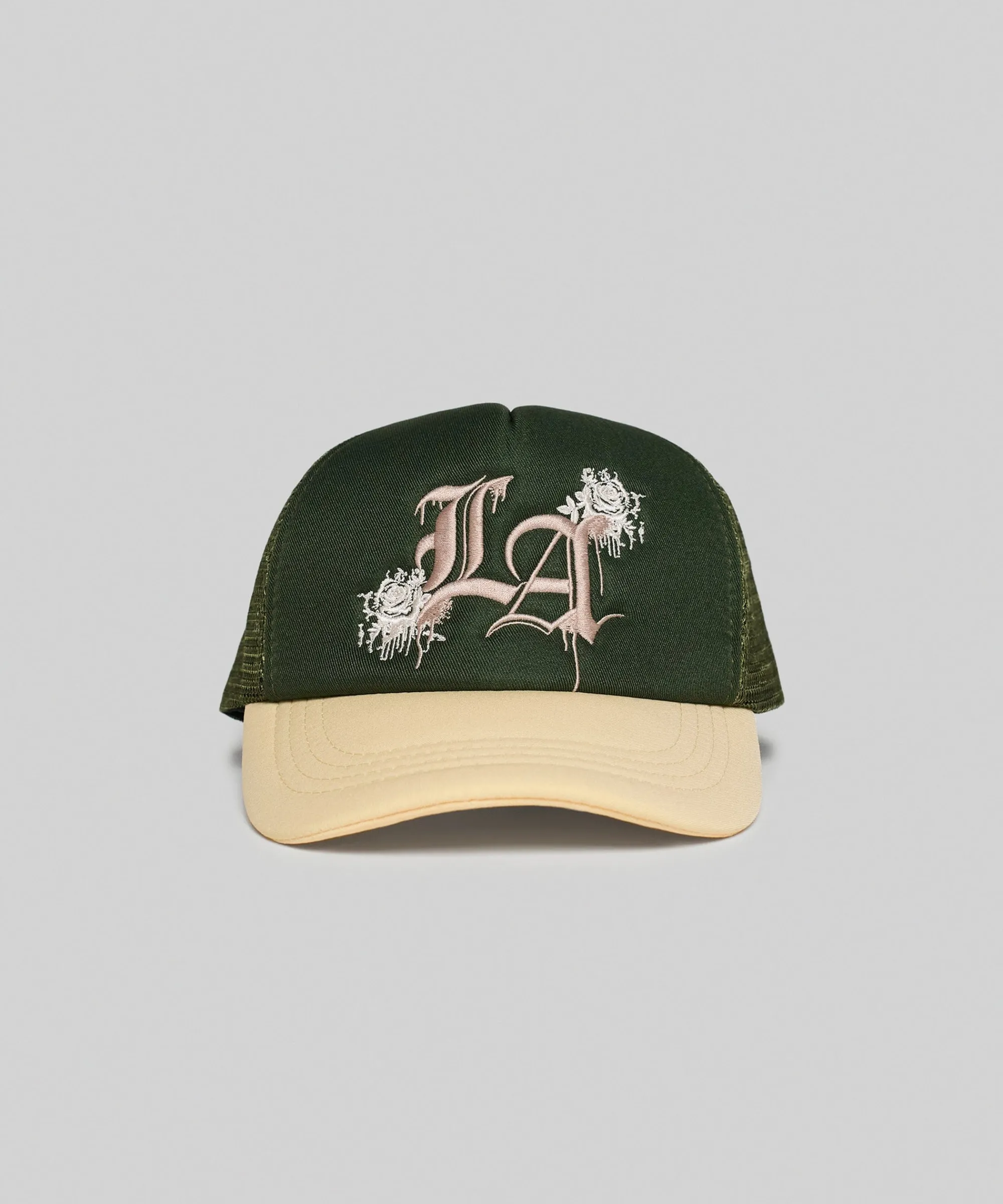 la_embroidery_trucker_hat__olive_green_0-1.webp Hot LA Embroidery Trucker Hat - Olive Green Hats