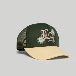 Hot LA Embroidery Trucker Hat - Olive Green Hats