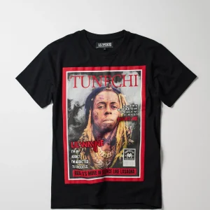 Online Lil Wayne Cover Short Sleeve Tee - Black Graphic Tees