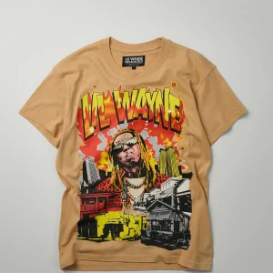 Cheap Lil Wayne New Orleans Short Sleeve Tee - Khaki Graphic Tees
