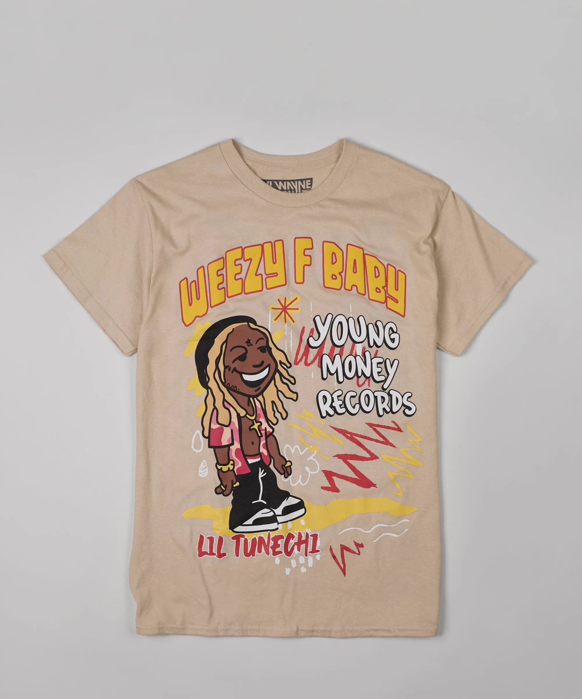 Clearance Lil Wayne Real GS Front And Back Print Short Sleeve Tee - Khaki Graphic Tees