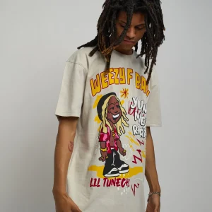 Clearance Lil Wayne Real GS Front And Back Print Short Sleeve Tee - Khaki Graphic Tees