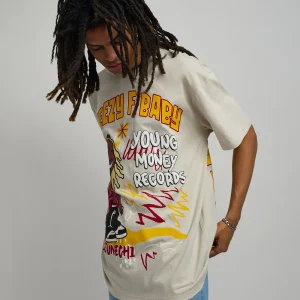 Clearance Lil Wayne Real GS Front And Back Print Short Sleeve Tee - Khaki Graphic Tees