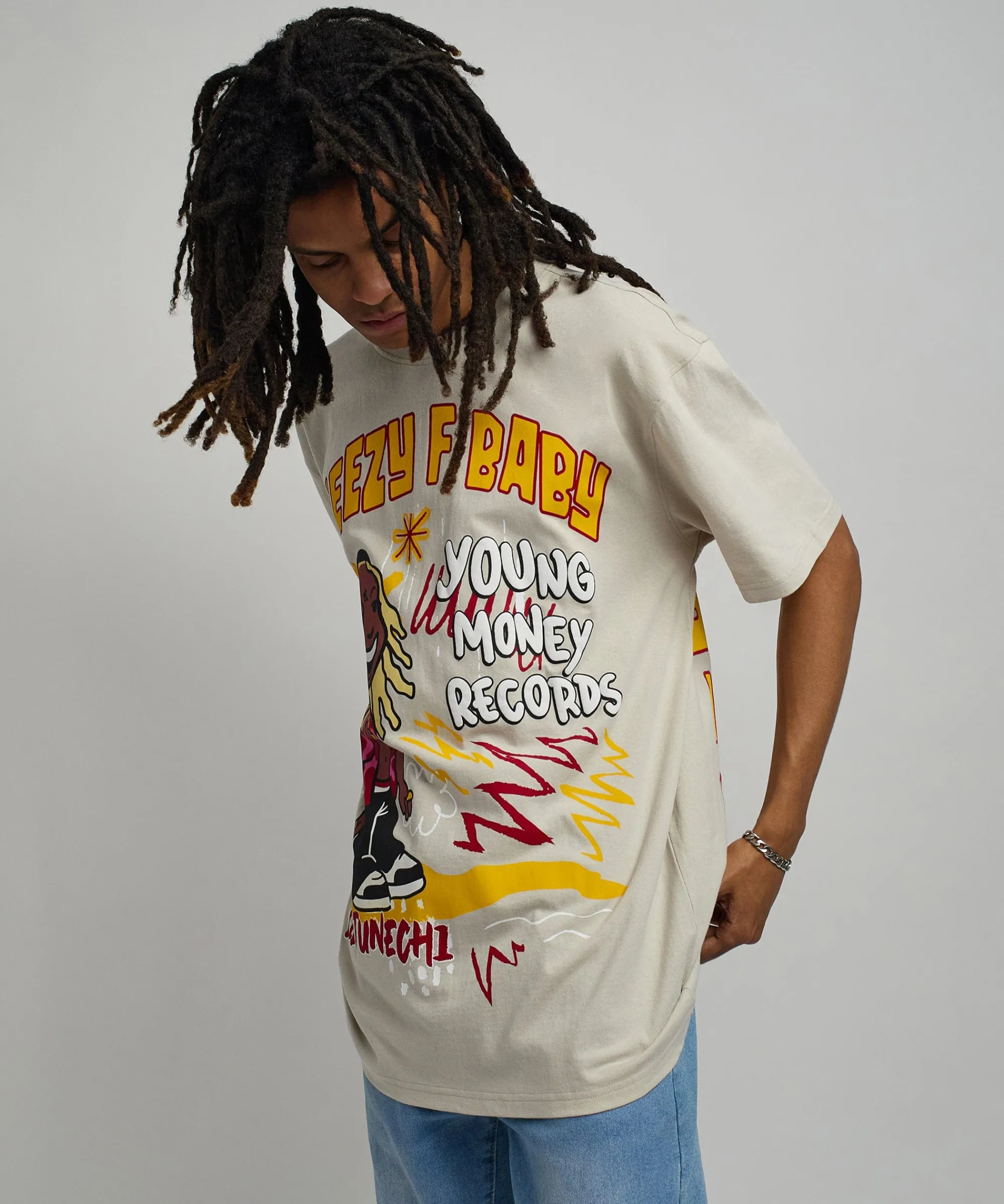 Clearance Lil Wayne Real GS Front And Back Print Short Sleeve Tee - Khaki Graphic Tees