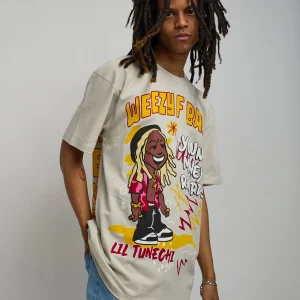 Clearance Lil Wayne Real GS Front And Back Print Short Sleeve Tee - Khaki Graphic Tees