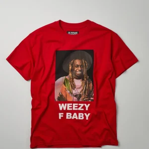 Discount Lil Wayne Weezy F Baby Photo Short Sleeve Tee - Red Graphic Tees