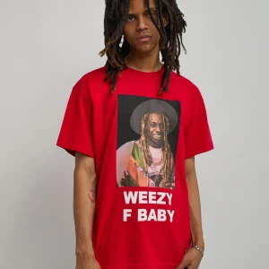 Discount Lil Wayne Weezy F Baby Photo Short Sleeve Tee - Red Graphic Tees