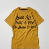 Sale Love All Flocking Print Short Sleeve Tee - Khaki Graphic Tees