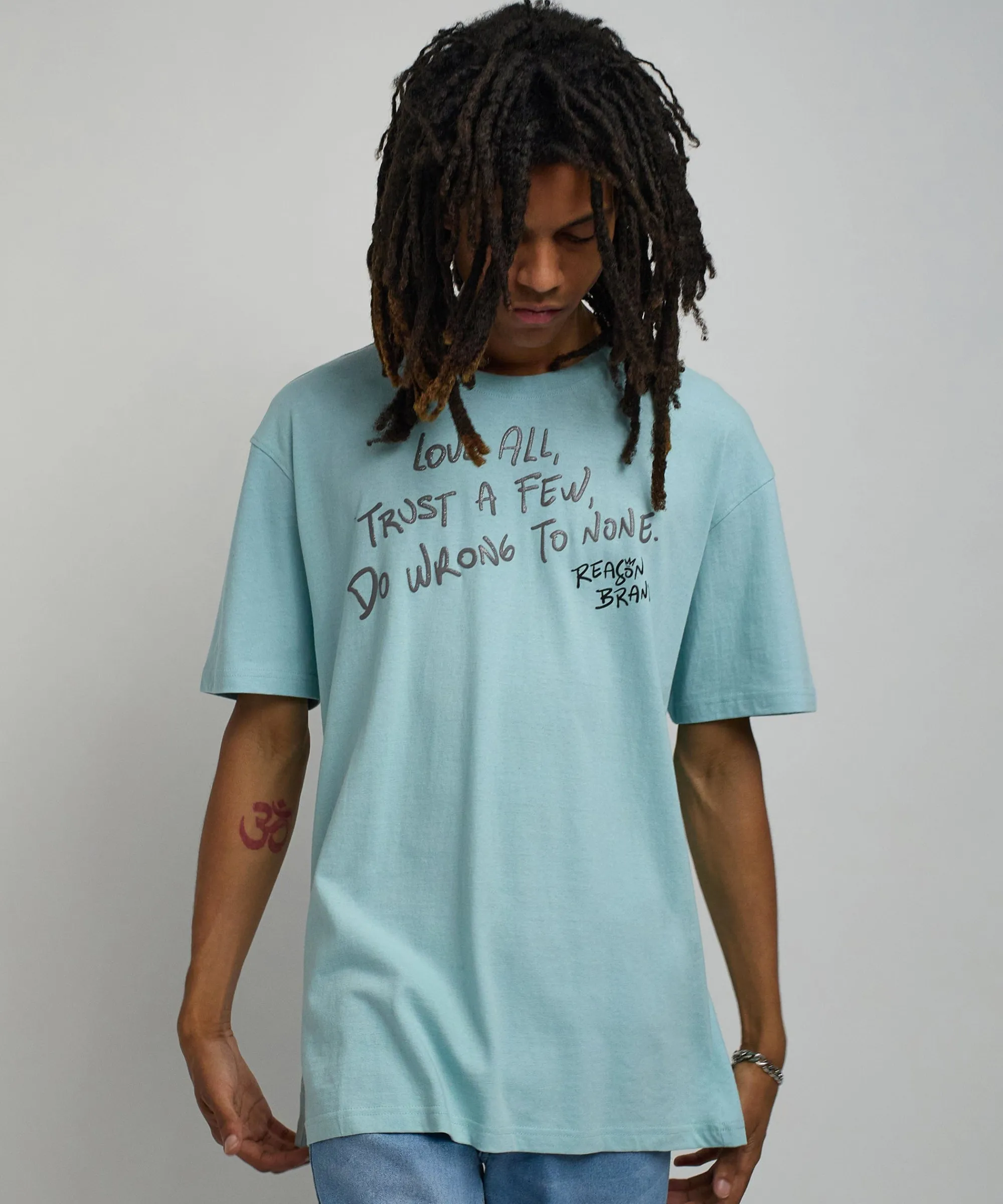 love_all_glitter_print_short_sleeve_tee__light_blue_0.webp Sale Love All Glitter Print Short Sleeve Tee - Light Blue Graphic Tees