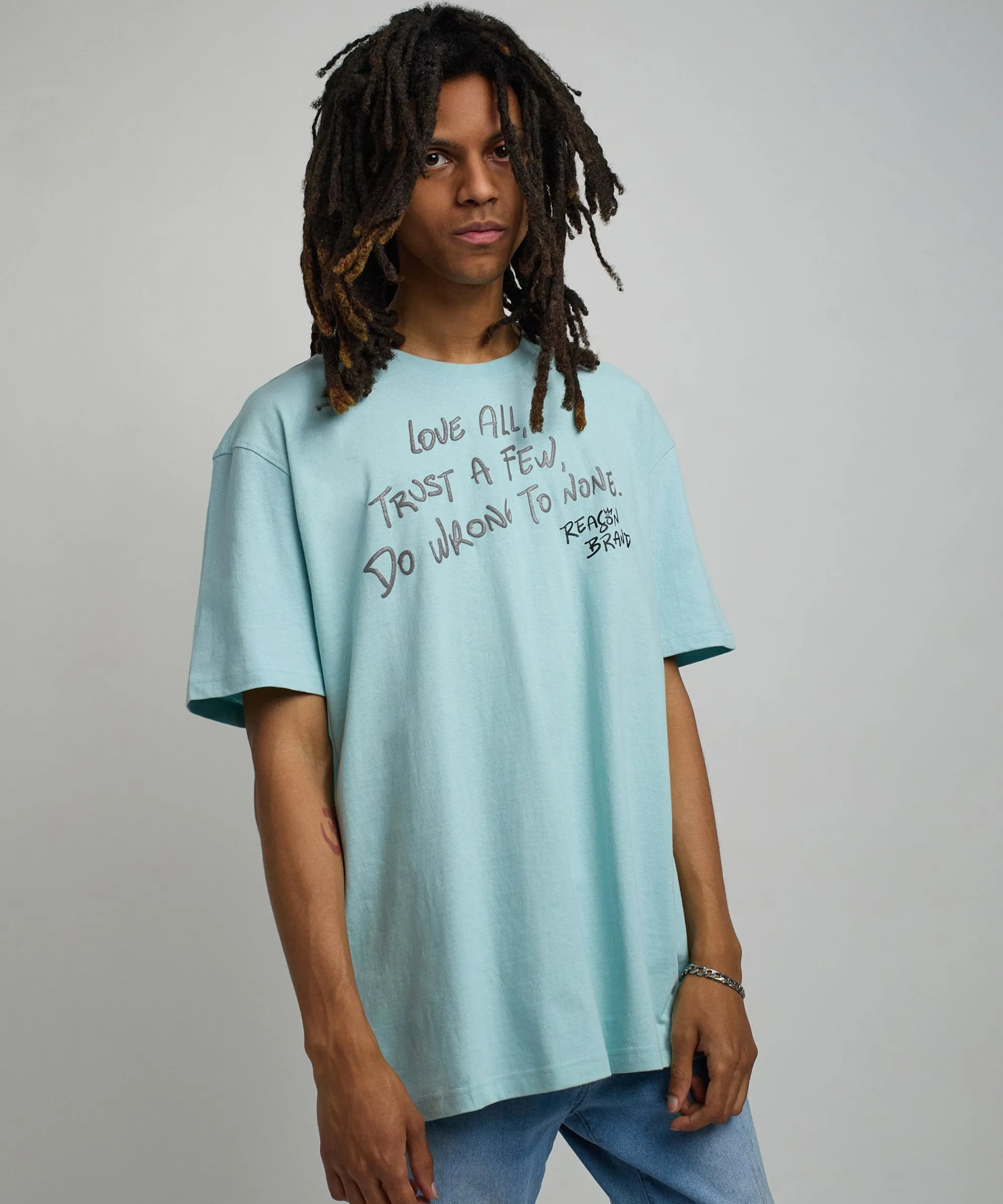 love_all_glitter_print_short_sleeve_tee__light_blue_4.webp Sale Love All Glitter Print Short Sleeve Tee - Light Blue Graphic Tees