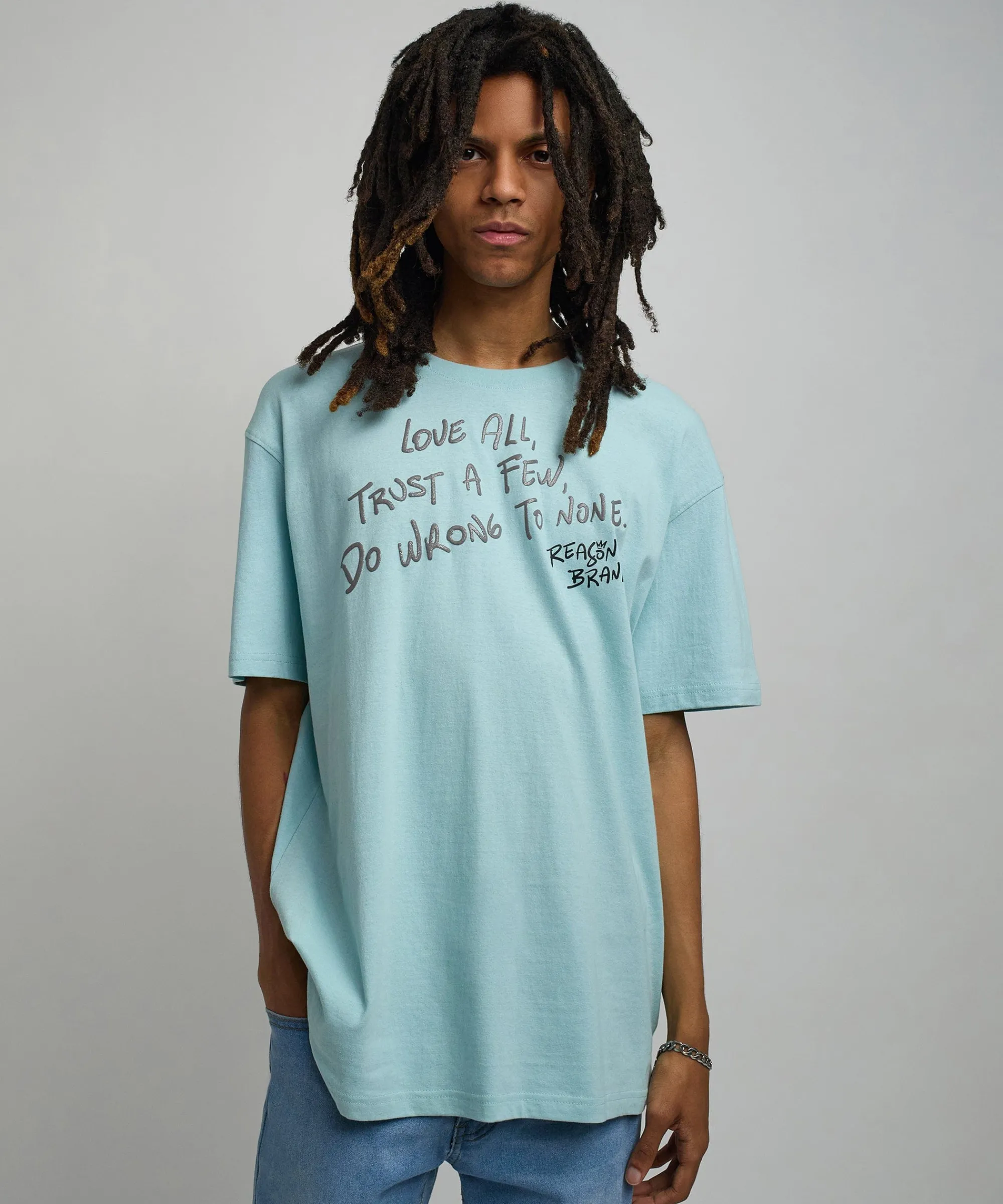 love_all_glitter_print_short_sleeve_tee__light_blue_5.webp Sale Love All Glitter Print Short Sleeve Tee - Light Blue Graphic Tees