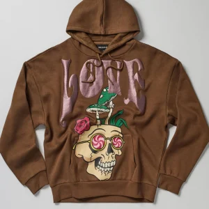Sale Love Hate Puff Print Hoodie - Brown Hoodies | Hoodies
