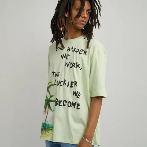 Outlet Luckier We Become Oversized Graphic Tee - Olive Green Graphic Tees | Oversized Tees