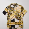 Fashion Medusa Gold Chain Short Sleeve Woven Shirt Button Downs