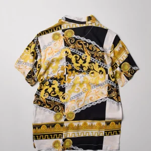 Fashion Medusa Gold Chain Short Sleeve Woven Shirt Button Downs
