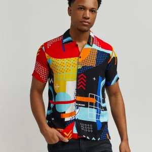 Flash Sale Messenger Allover Print Short Sleeve Shirt Button Downs