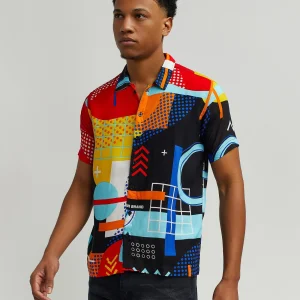 Flash Sale Messenger Allover Print Short Sleeve Shirt Button Downs