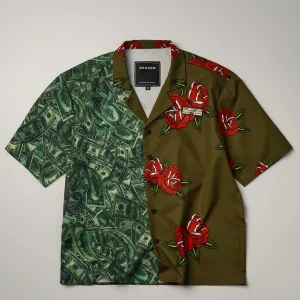 Discount Money And Roses Split Woven Shirt Button Downs