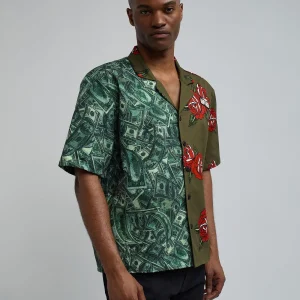 Discount Money And Roses Split Woven Shirt Button Downs