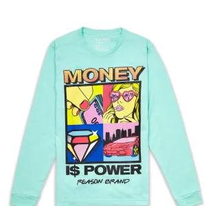 Clearance Money Is Power Long Sleeve Tee - Blue Long Sleeve Tees | Graphic Tees